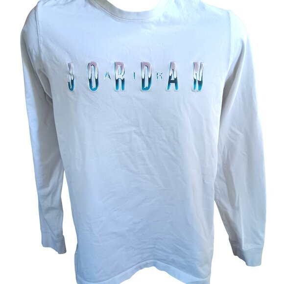 Men's Large T-shirt Nike Air Jordan Long-Sleeve White Long SLeeve  Baller - Picture 2 of 4